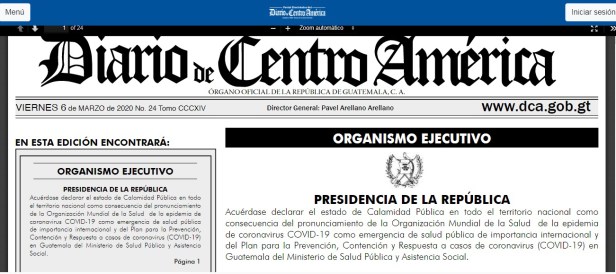 Gobierno de Guatemala Decreta Estado de Calamidad Pública como Medida de Prevención por el Coronavirus